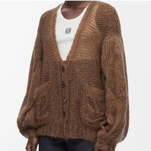 AUTHENTIC Loewe Anagram Openknit Brown Cardigan Sweater